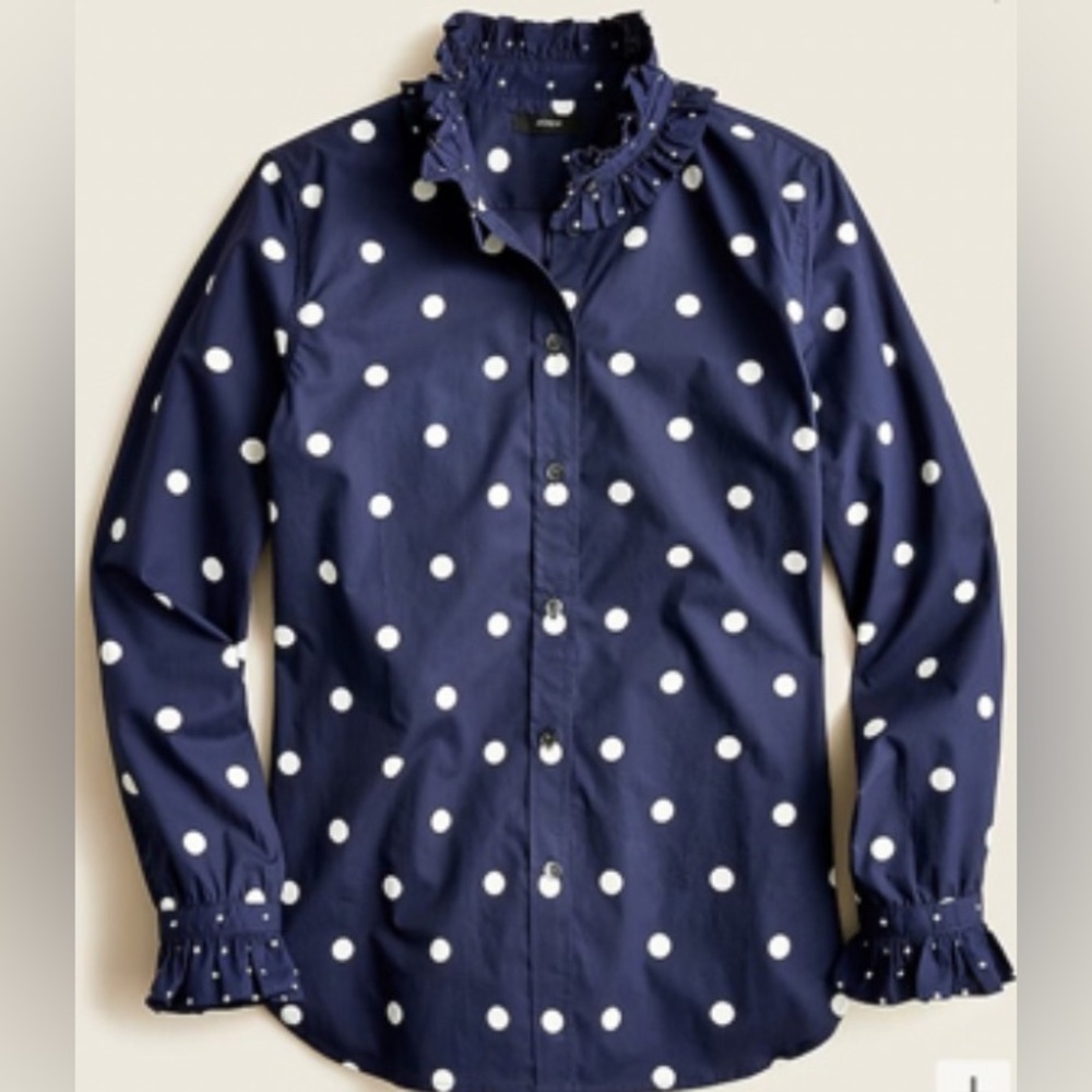 Classic Fit Ruffle Neck Shirt in Mixed Dots S